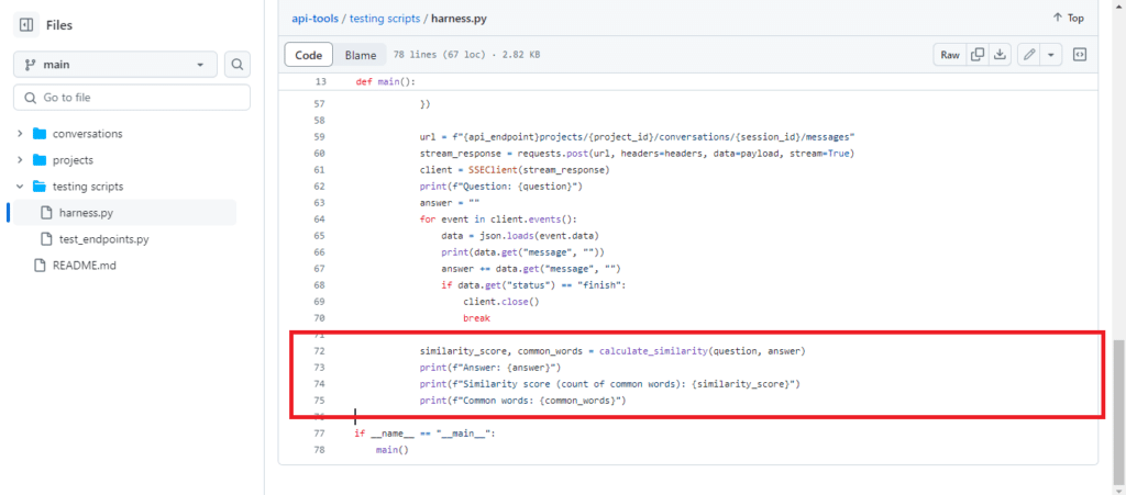 Call to the calculate_similarity function: Analyzing Chatbot Response Similarity