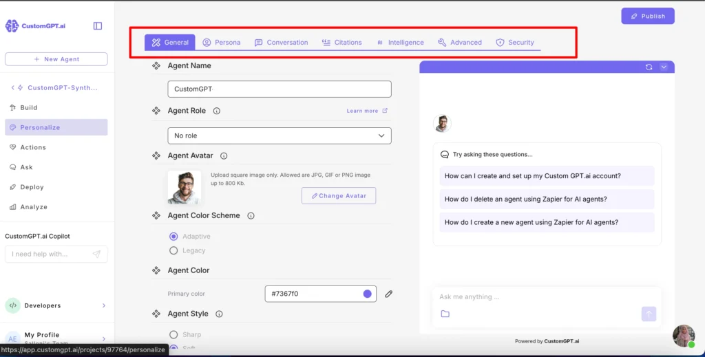 personalize setting