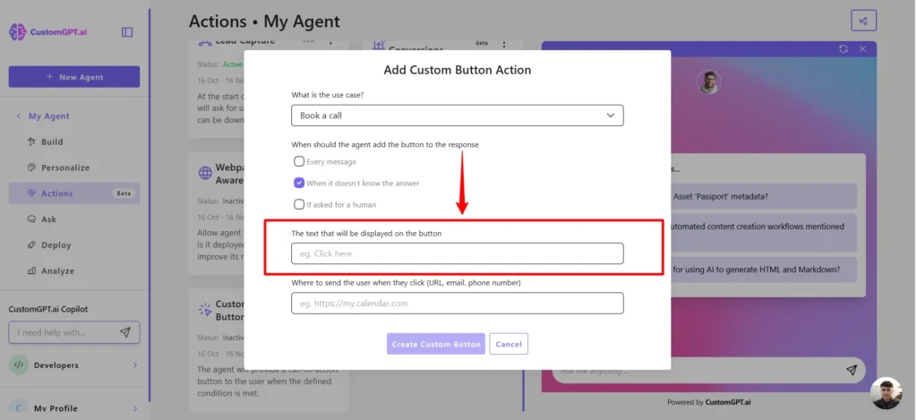 Enter the button text