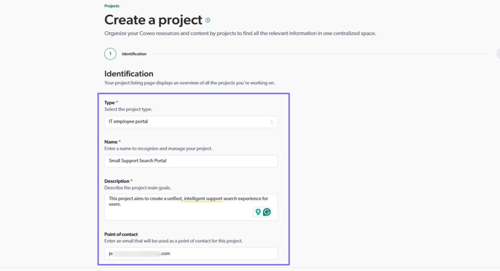 create new project on enterprise search software