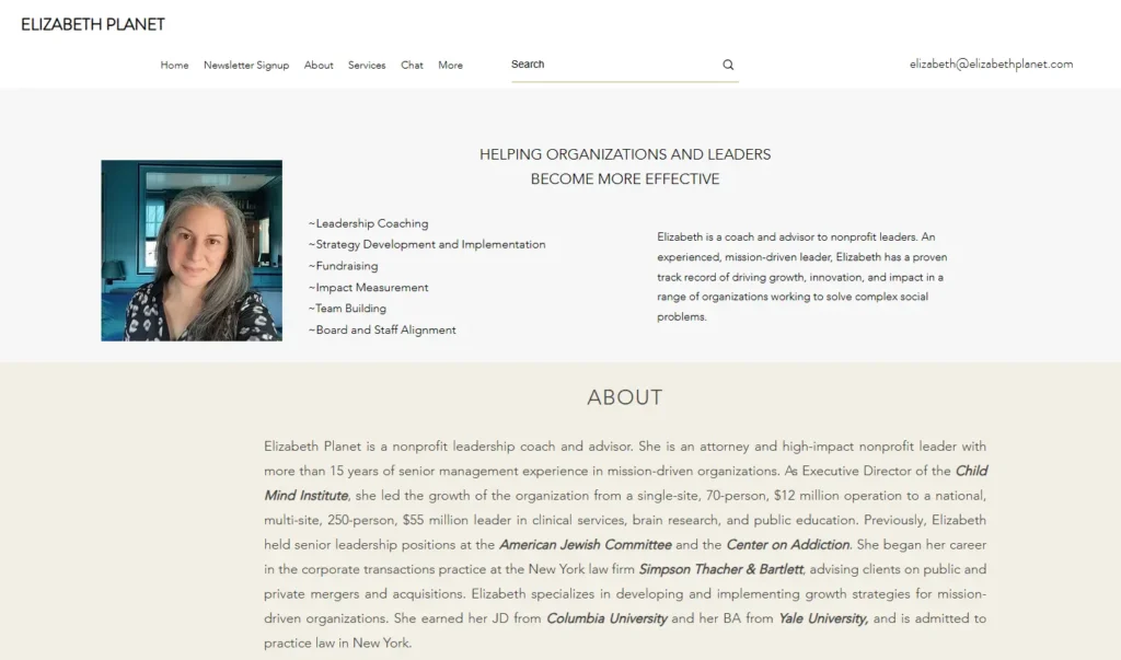 elizabeth planet - about me page