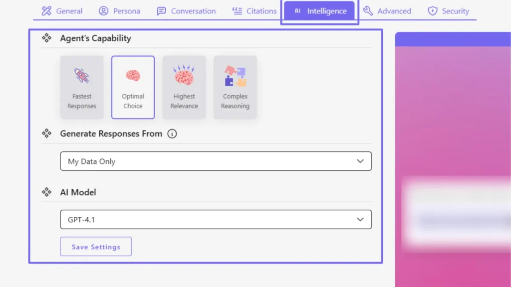 intelligence settings of ai agent