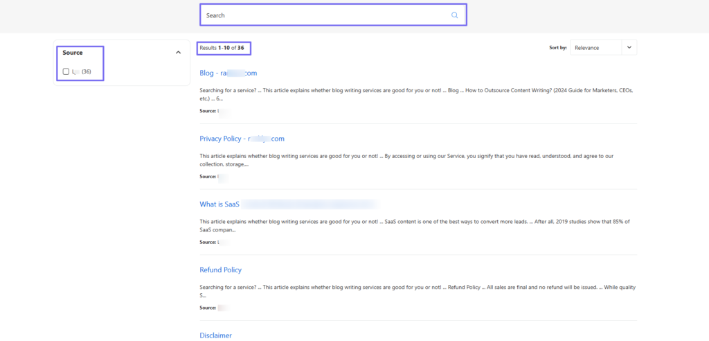 open search page on coveo