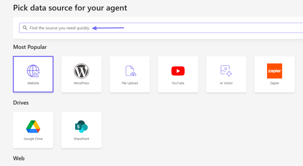 pick data source on enterprise search software