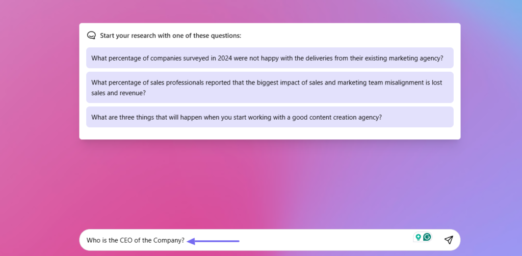recommended prompts and textbox with question