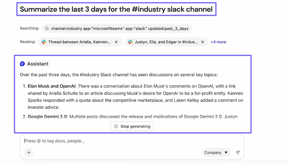 slack discussion summarized by ai assistant