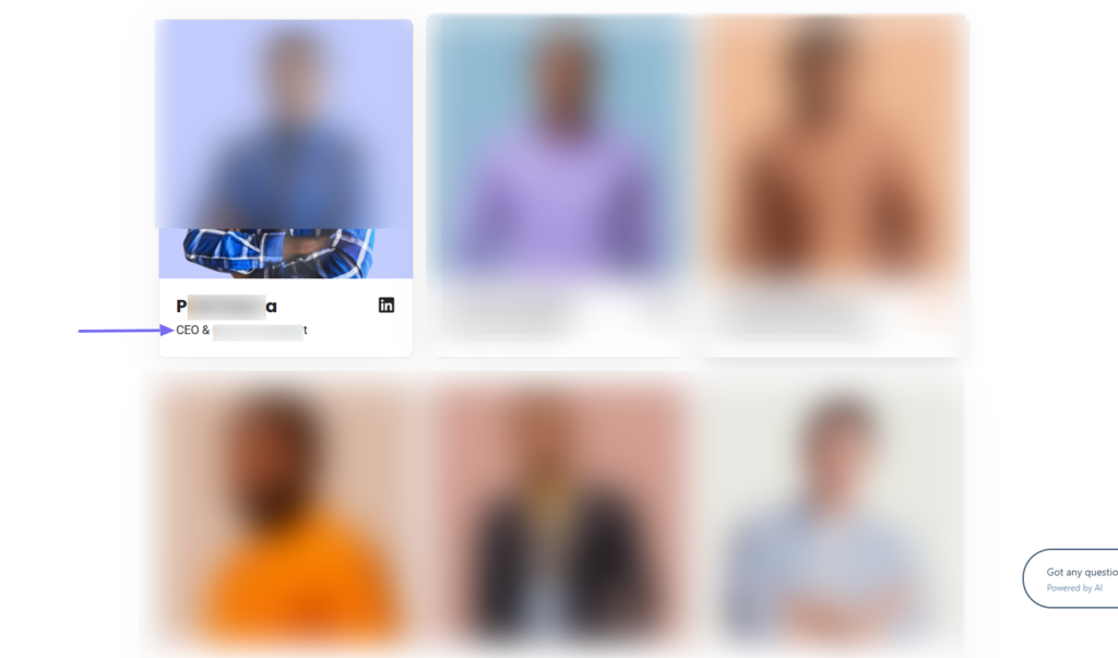 website with ceo profile card
