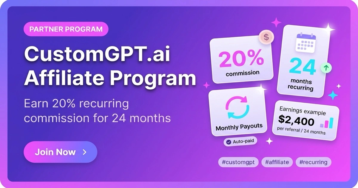 CustomGPT.ai Affiliate Program: Earn 20% Recurring for 24 Months