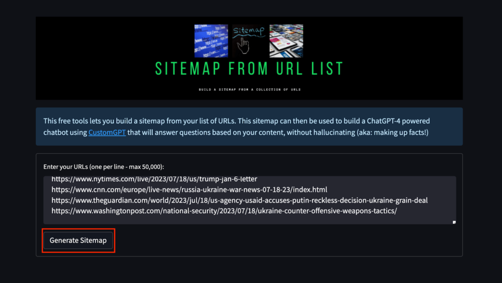 Generate Sitemap from urls