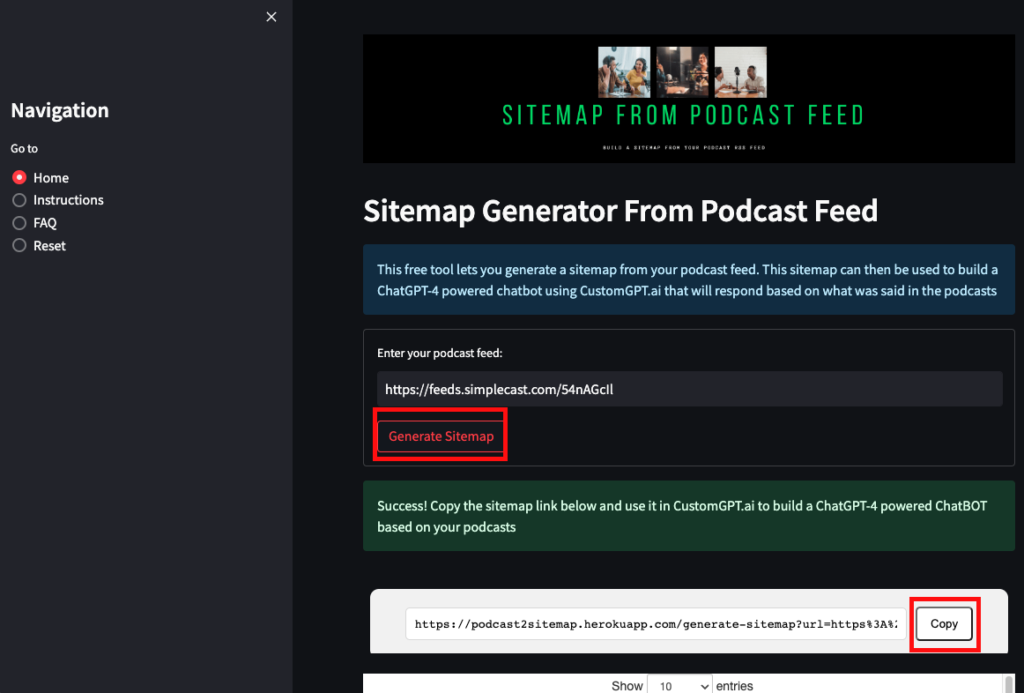 generate sitemap from podcast