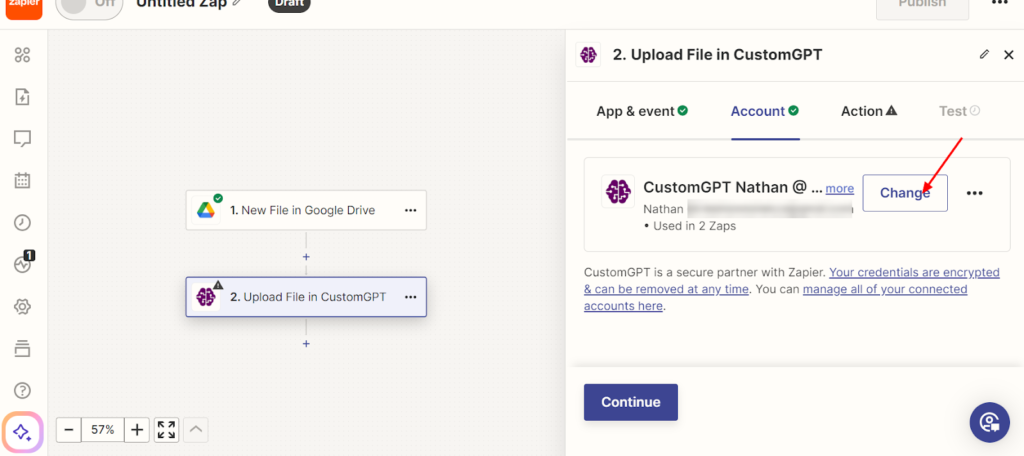 Select CustomGPT Account through RAG API