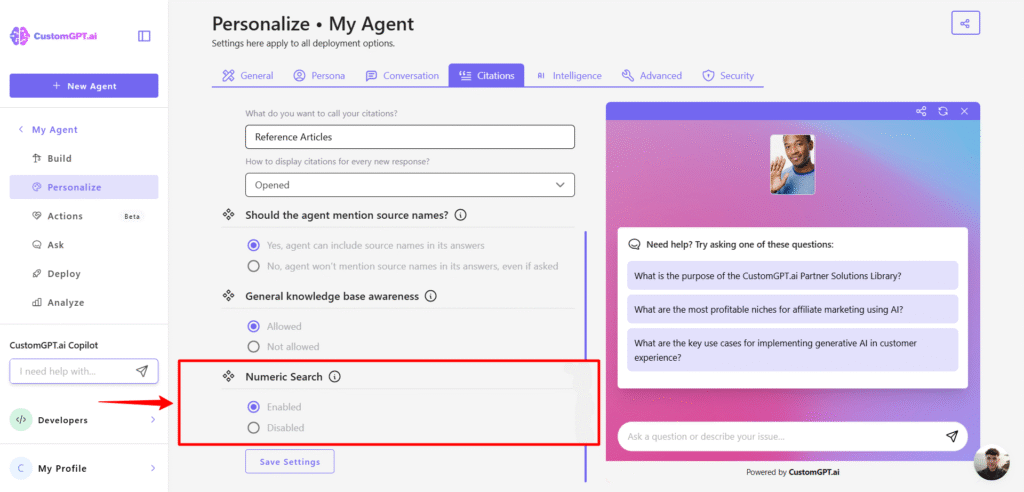 enable numeric search