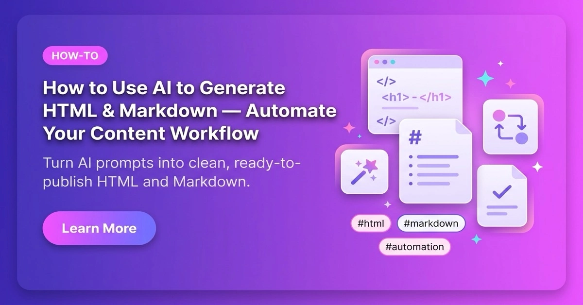 CustomGPT.ai banner about using AI to generate HTML and Markdown for content automation.