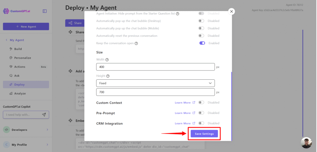 Save deployment settings