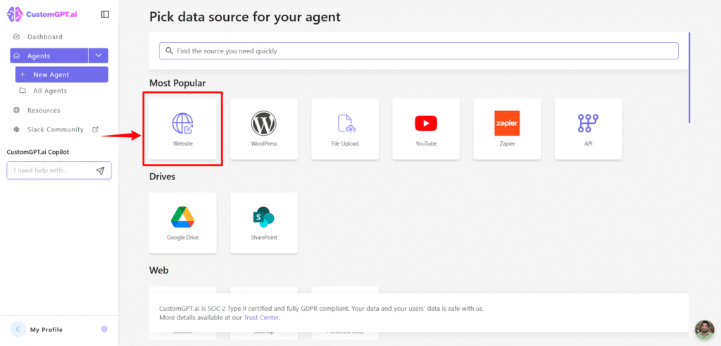Create the agent for your website