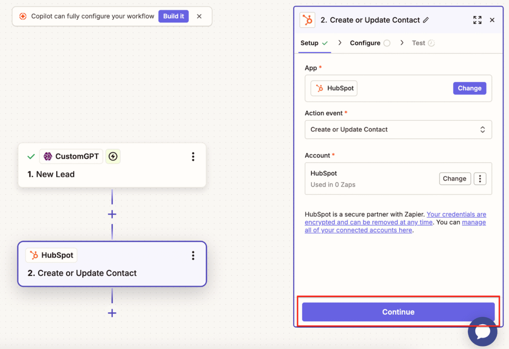 Set up HubSpot as your action