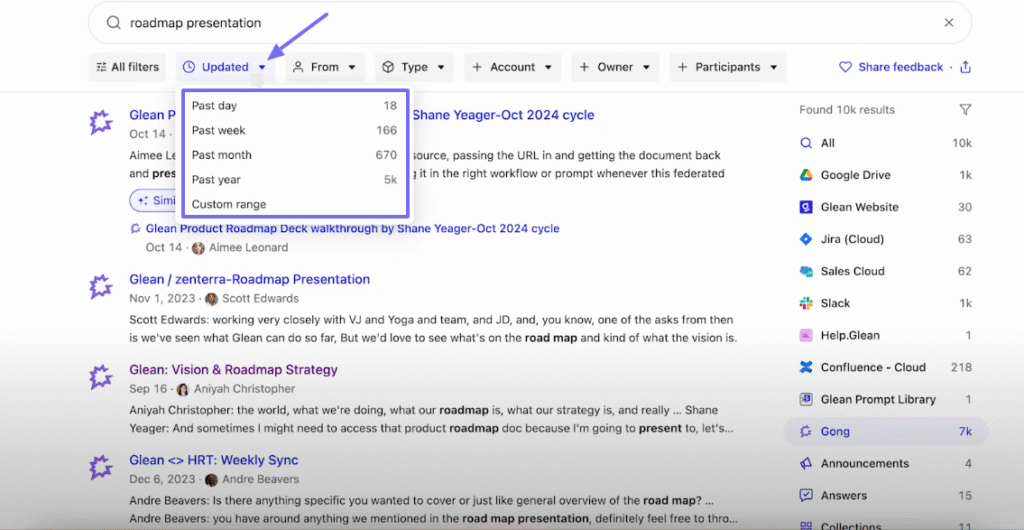 Best enterprise showing updated date filter options