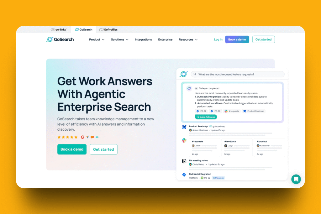 Best glean alternatives GoSearch homepage showing enterprise search