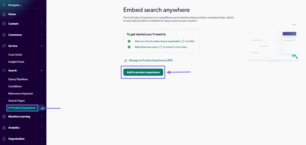 Button to add in- product experience