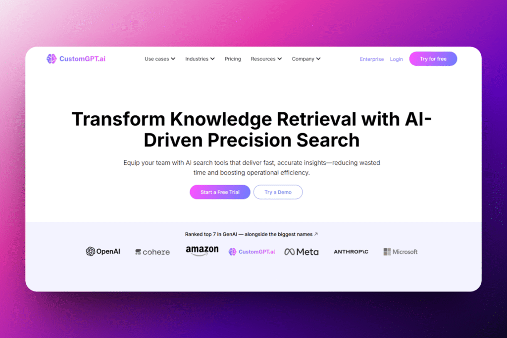 CustomGPT ai.homepage AI driven precision search