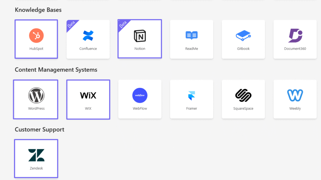 CustomGPT data source options including Notion and wordpress