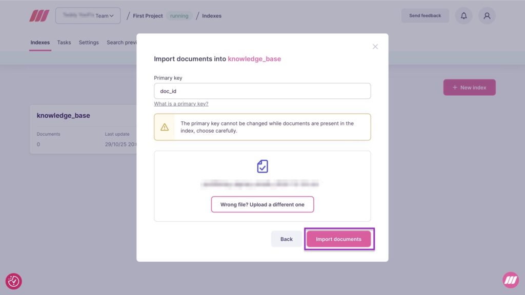 Document omport interface primary key and upload option