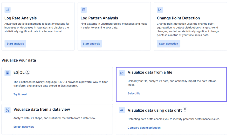 Elastic machine learning interface showing data visualization and analytics tools