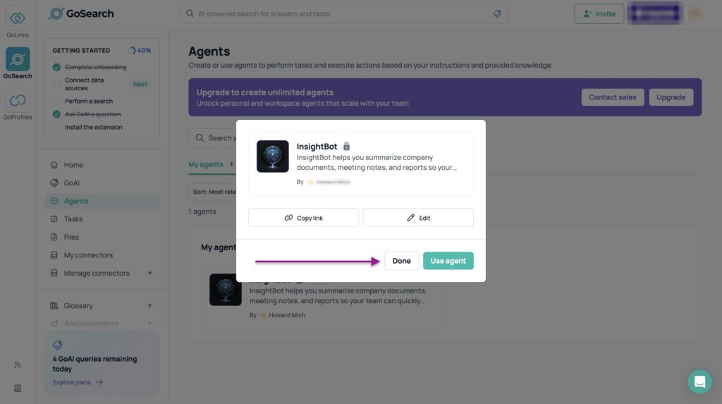 InsightBot creation page with create button