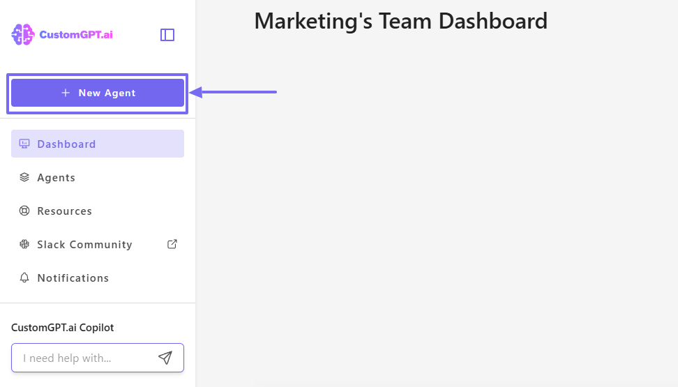 Marketing team dashboard showing new agent un
