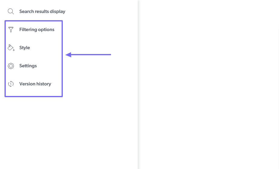 Menu showing style and settings options