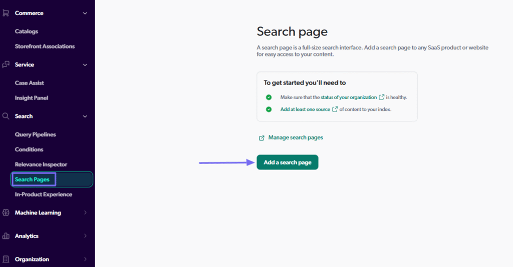 Option to create a new search page