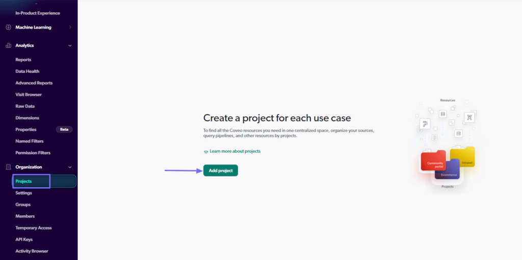 Projects page with add project button