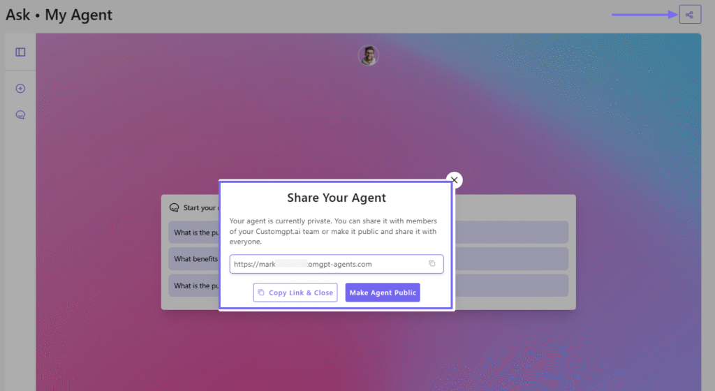 Share your agent window with public link option