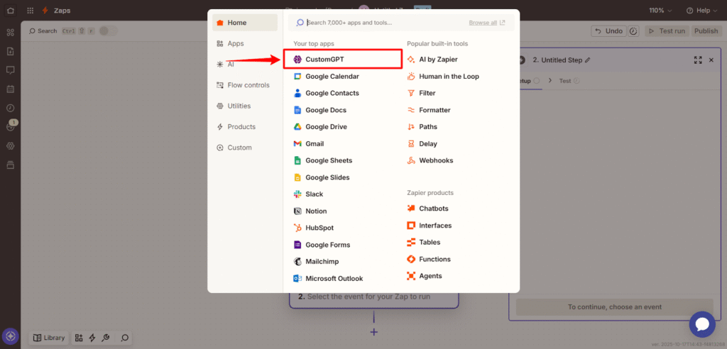 select CustomGPT as event