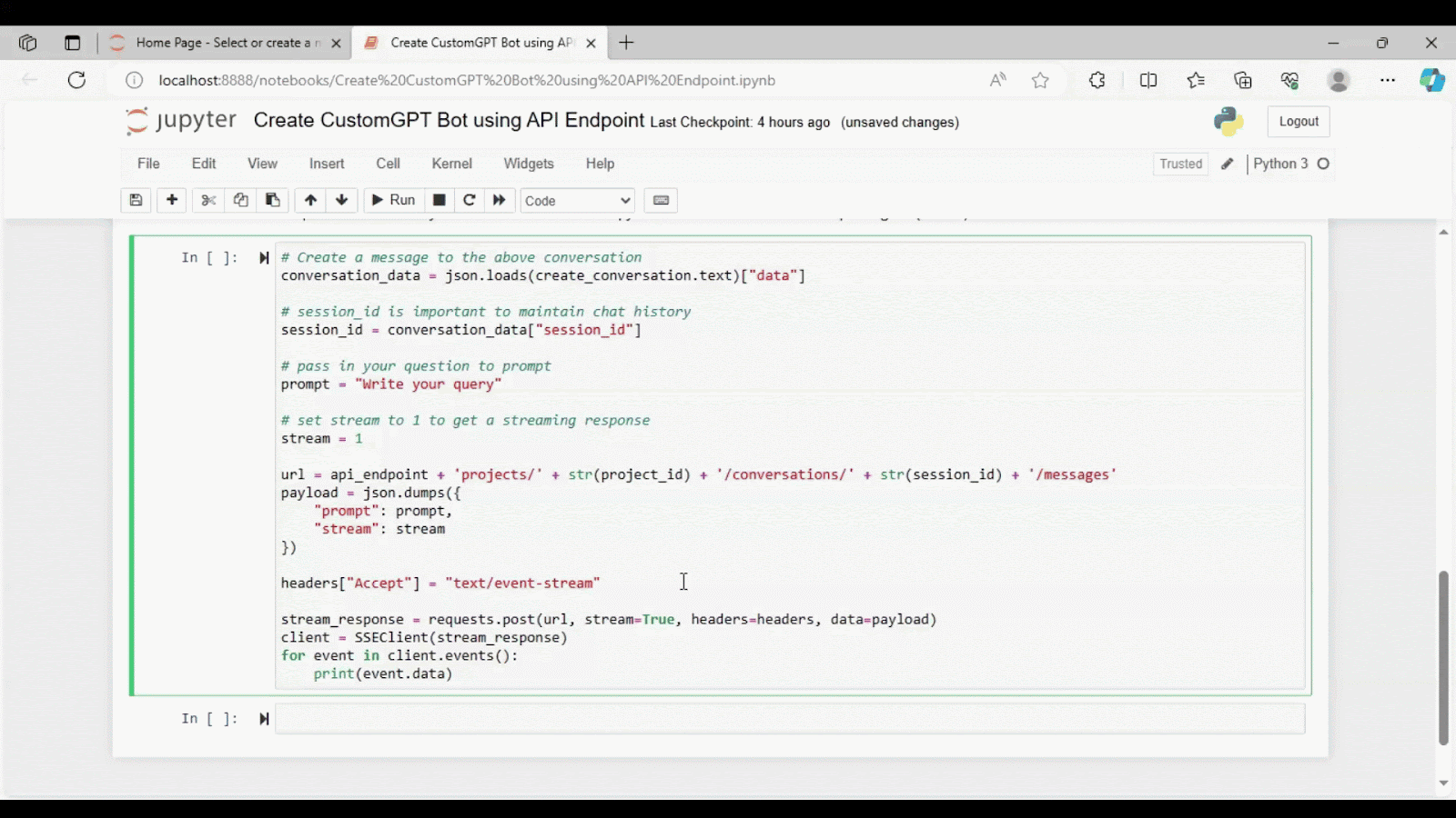 create customgpt bot using api endpoints rehosted 2