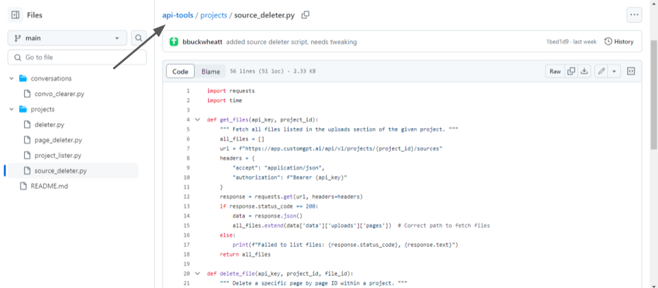 customgpt api managing projects rehosted 4