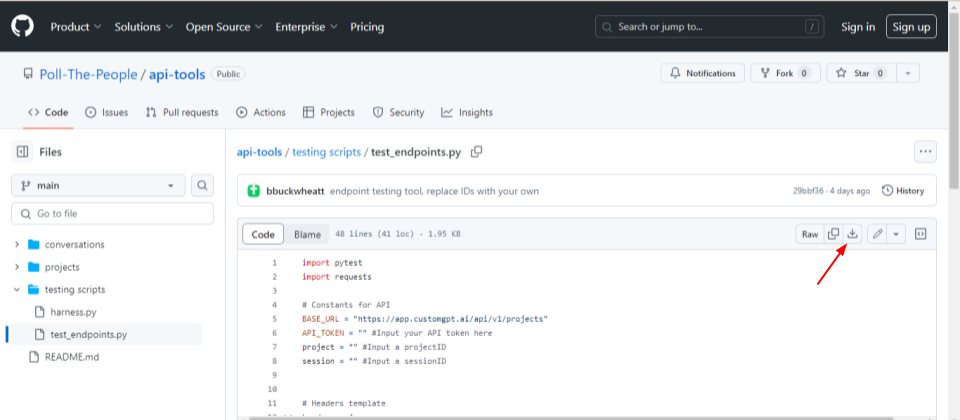 customgpt api test harness for endpoint availability rehosted 8