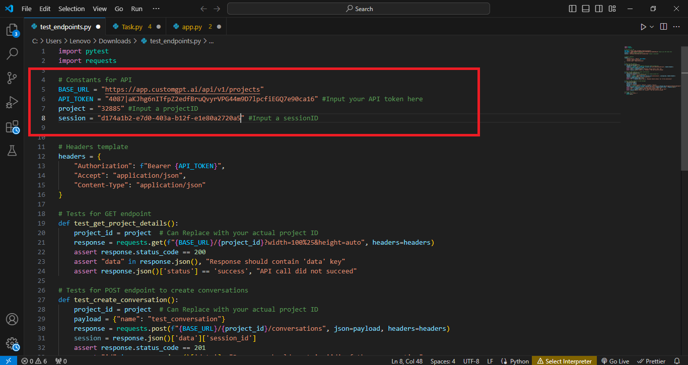 customgpt api test harness for endpoint availability rehosted 9