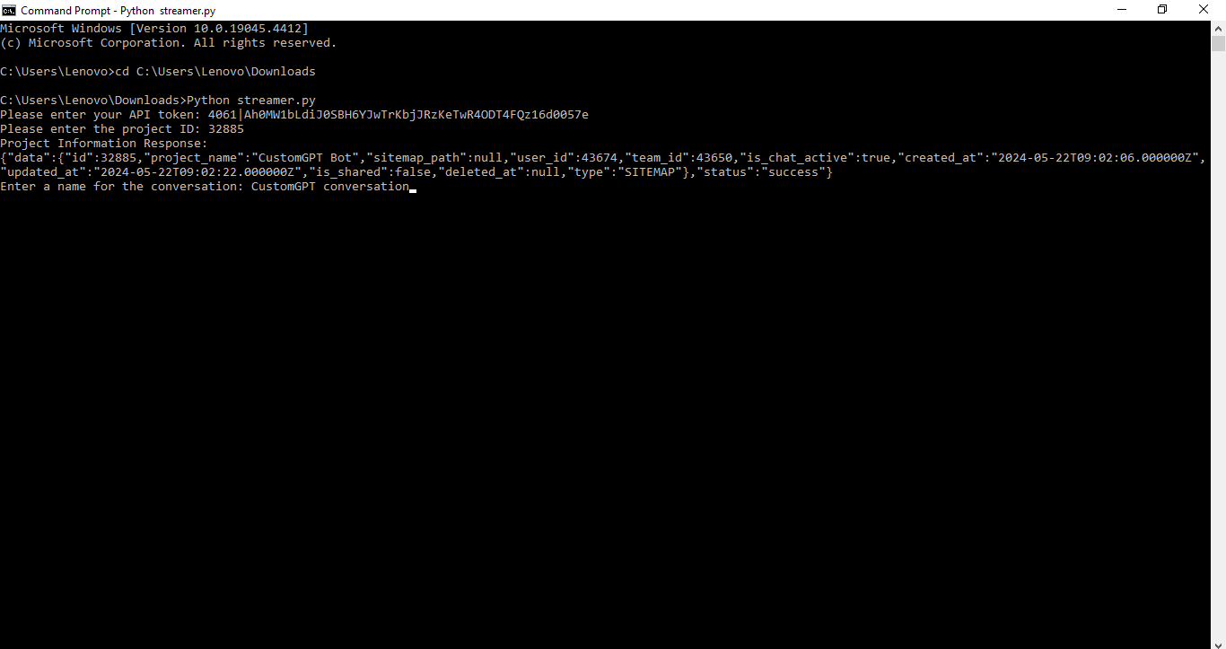 streaming chatbot text example rehosted 10