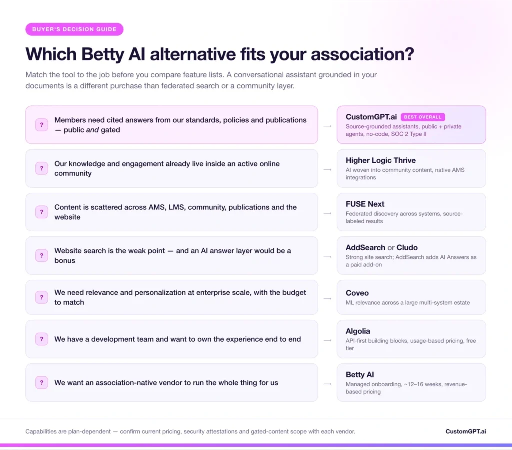 Decision flow matching association problems to Betty AI alternatives