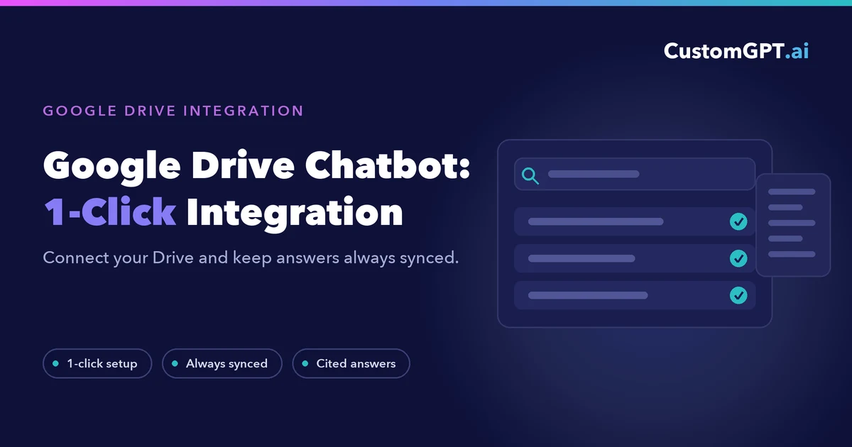 Google Drive Chatbot: 1-Click Integration and Always Synced
