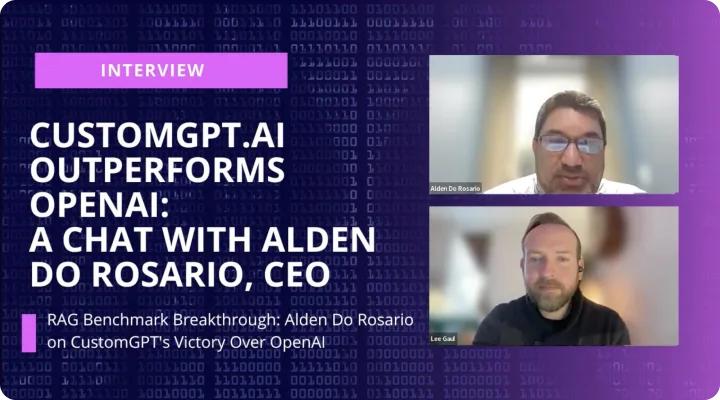 Interview title card: CustomGPT.ai outperforms OpenAI, a chat with Alden Do Rosario, CEO.