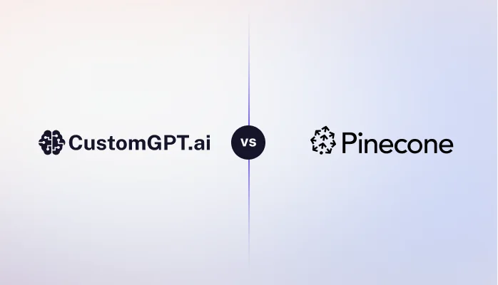 The CustomGPT.ai logo beside the Pinecone logo, separated by "vs".