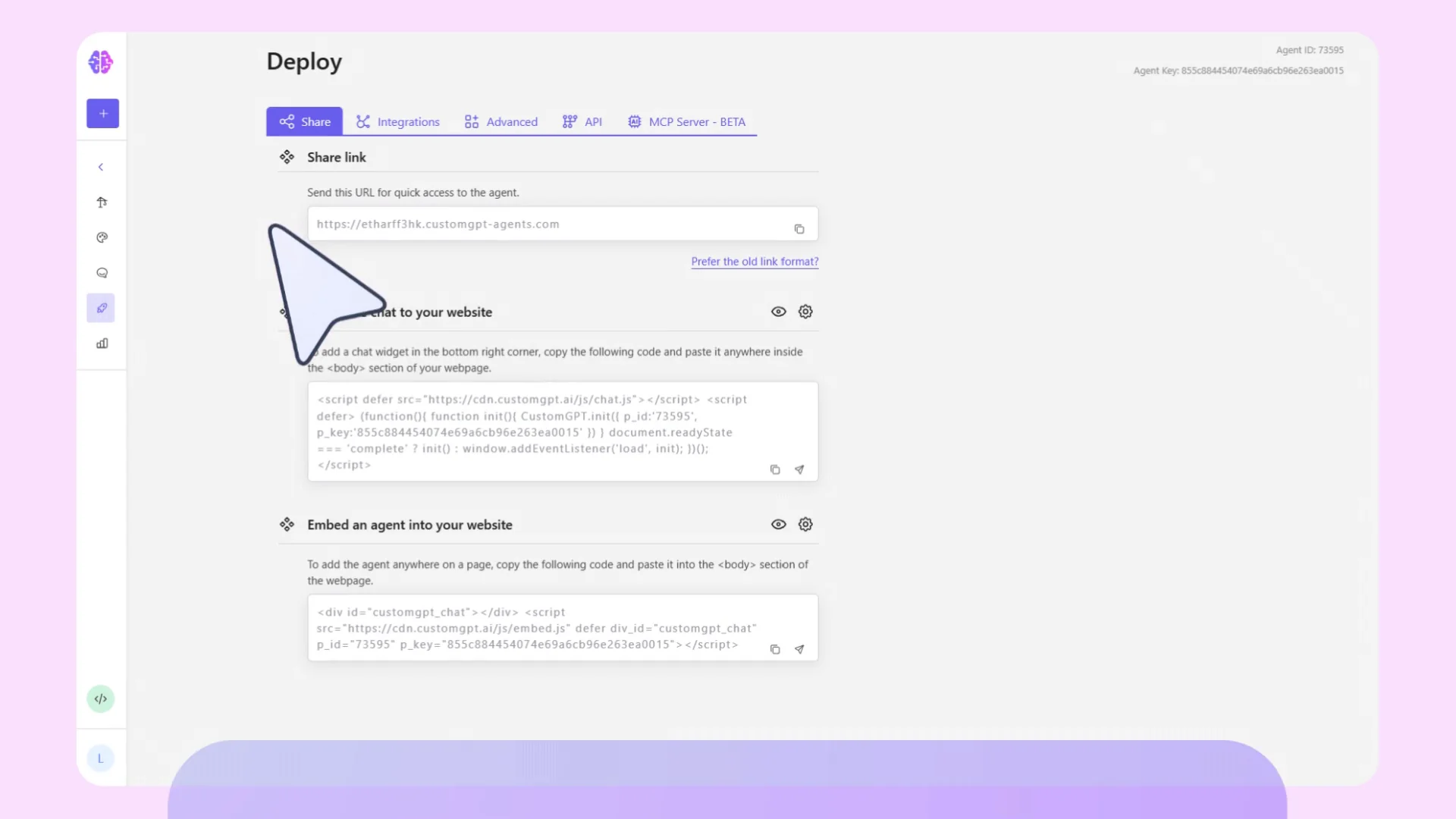 Deploying a CustomGPT.ai agent to a website