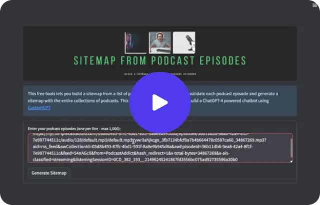 Video thumbnail for the Sitemap From Podcast Feed tool.