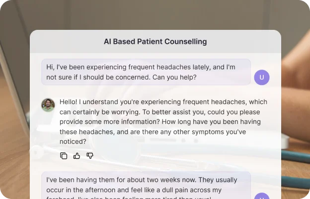 A patient describing frequent headaches and the agent asking follow-up questions before advising.