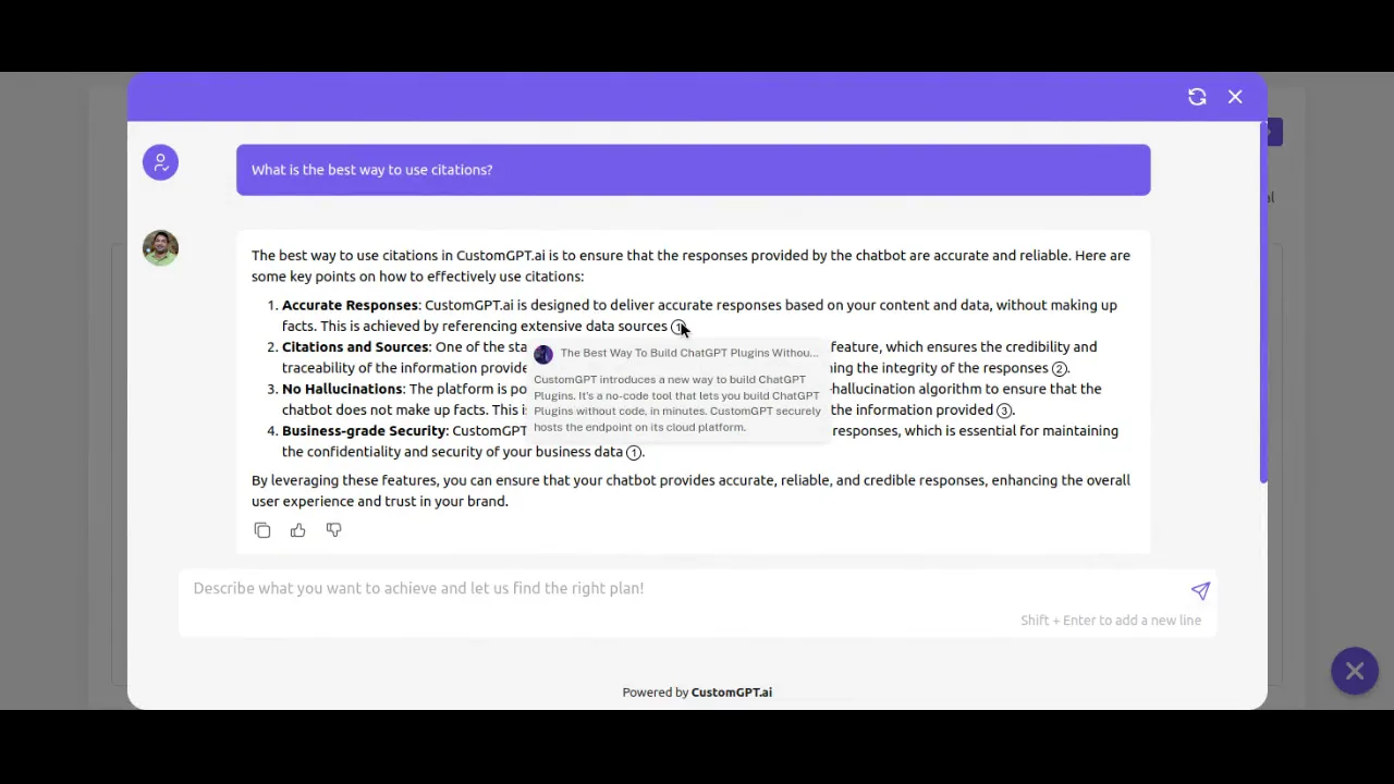 An answer showing the sources each claim was drawn from