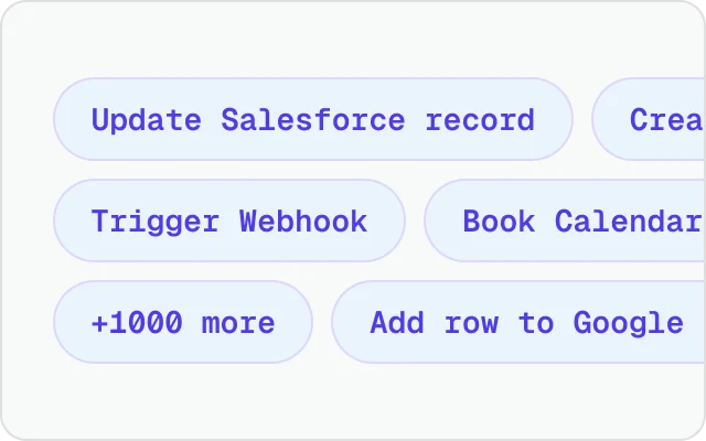 Actions an agent can trigger: updating a Salesforce record, creating a Jira ticket, booking a calendar slot and a thousand more.