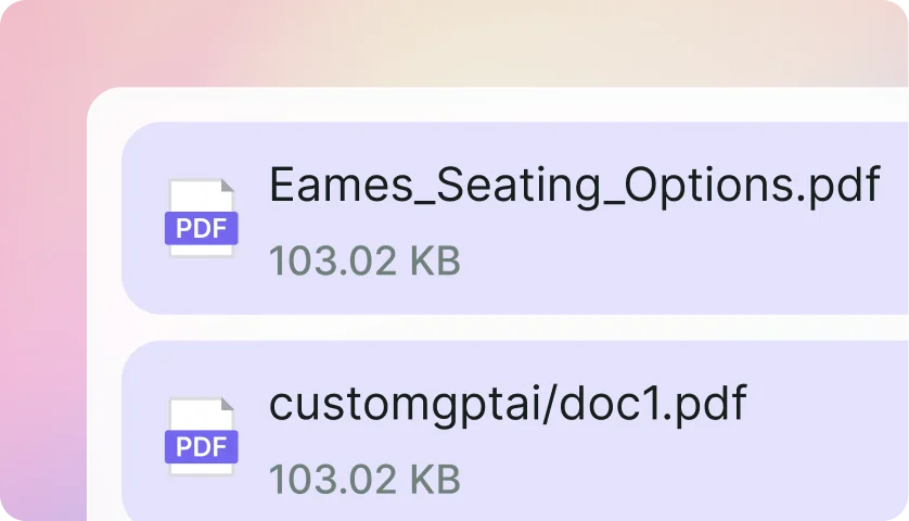 Two PDFs uploaded to an agent, each listed with its file size.