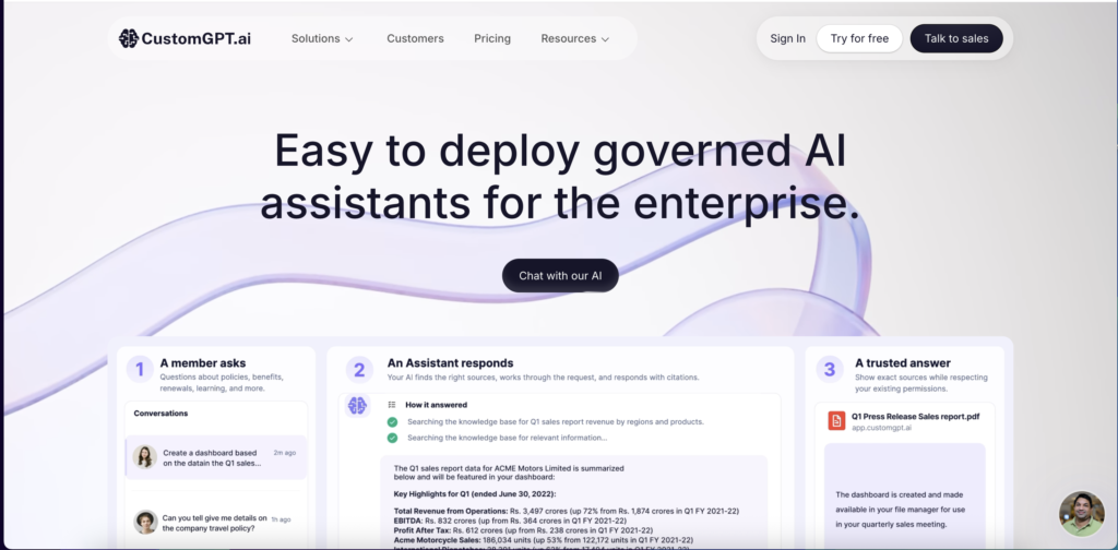 CustomGPT.ai homepage